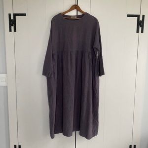 Linen boxy fit dress, one size, dark grey with a hint of lavender.